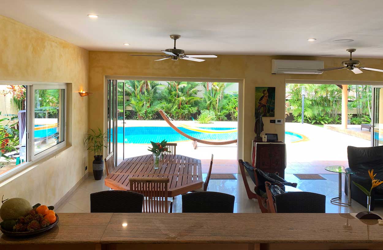 Private swimming pool area of a family villa in Koh Kaew, available for rent