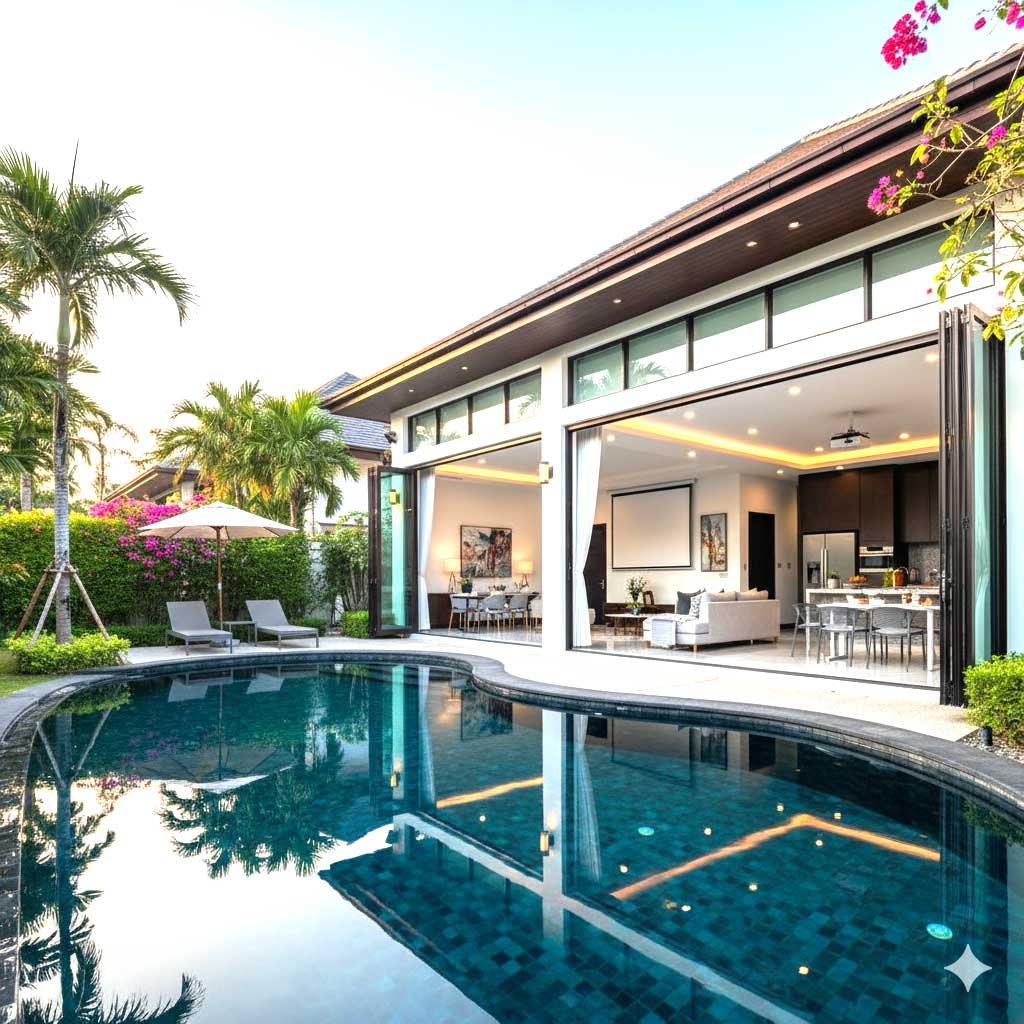 ภาพบ้านแฝดรีโนเวทในโครงการฮาบิเทีย เกาะแก้ว ภูเก็ต ที่ DeSmile Property ใช้เป็นตัวอย่างการลงทุนอสังหาฯ พร้อมผู้เช่า